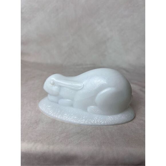Flaccus Milk Glass Rabbit Top Covered Dish - Picture 1 of 6